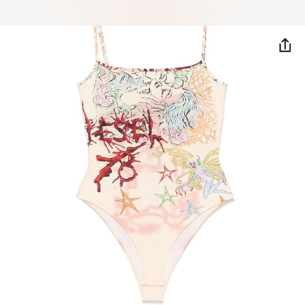 Diesel Cream and Red One Piece Swimsuit with Artistic Floral Design